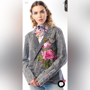 ARATTA- colonel Jacket- Embroidered Gray Jacket with Pink Floral Design